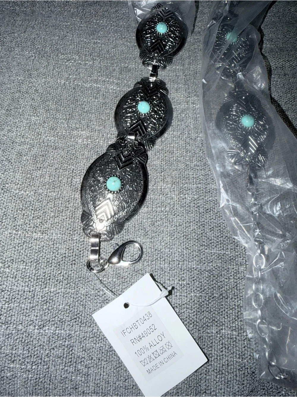Boho Style Chain Belt with Turquoise Accents, Silver Tone - Picture 4 of 6